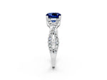 Cushion Cut Blue Sapphire Solitaire Ring in Silver with Interwoven Pavé Band and Prong Setting_8