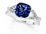 Cushion Cut Blue Sapphire Solitaire Ring in White gold with Interwoven Pavé Band and Prong Setting_1