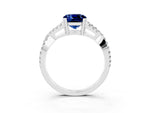 Cushion Cut Blue Sapphire Solitaire Ring in White gold with Interwoven Pavé Band and Prong Setting_3