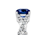 Cushion Cut Blue Sapphire Solitaire Ring in White gold with Interwoven Pavé Band and Prong Setting_5
