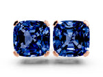 Cushion Cut Blue Sapphire Stud Earrings in Rose gold with Basket Setting