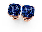 Cushion Cut Blue Sapphire Stud Earrings in Rose gold with Basket Setting_1
