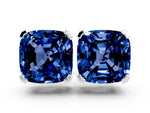 Cushion Cut Blue Sapphire Stud Earrings in Silver with Basket Setting