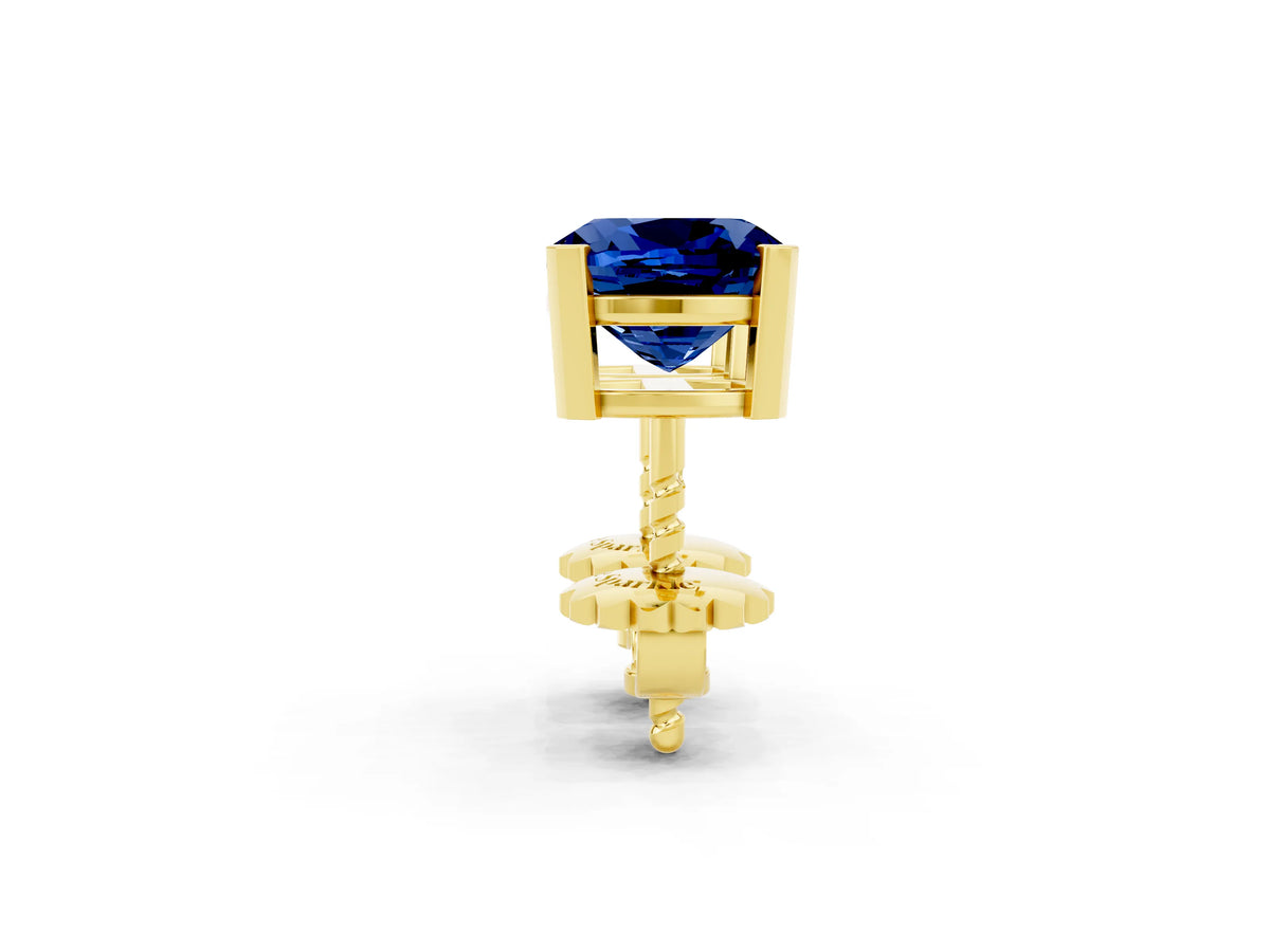 Cushion Cut Blue Sapphire Stud Earrings in Yellow gold with Basket Setting_2