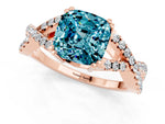 Cushion Cut Blue Topaz Solitaire Ring in Rose gold with Interwoven Pavé Band and Prong Setting_1