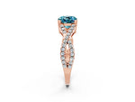 Cushion Cut Blue Topaz Solitaire Ring in Rose gold with Interwoven Pavé Band and Prong Setting_2