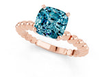 Cushion Cut Blue Topaz Solitaire Ring in Rose gold with Textured Beaded Band and Prong Setting_1