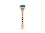 Cushion Cut Blue Topaz Solitaire Ring in Rose gold with Textured Beaded Band and Prong Setting_2