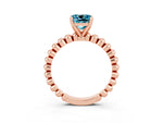 Cushion Cut Blue Topaz Solitaire Ring in Rose gold with Textured Beaded Band and Prong Setting_3