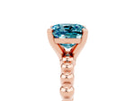 Cushion Cut Blue Topaz Solitaire Ring in Rose gold with Textured Beaded Band and Prong Setting_5
