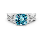 Cushion Cut Blue Topaz Solitaire Ring in Silver with Interwoven Pavé Band and Prong Setting_6