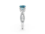 Cushion Cut Blue Topaz Solitaire Ring in White gold with Interwoven Pavé Band and Prong Setting_2