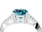 Cushion Cut Blue Topaz Solitaire Ring in White gold with Interwoven Pavé Band and Prong Setting_4