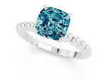 Cushion Cut Blue Topaz Solitaire Ring in White gold with Textured Beaded Band and Prong Setting_1