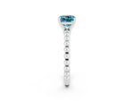 Cushion Cut Blue Topaz Solitaire Ring in White gold with Textured Beaded Band and Prong Setting_2