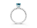 Cushion Cut Blue Topaz Solitaire Ring in White gold with Textured Beaded Band and Prong Setting_3
