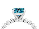 Cushion Cut Blue Topaz Solitaire Ring in White gold with Textured Beaded Band and Prong Setting_4