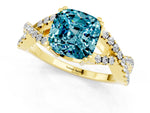Cushion Cut Blue Topaz Solitaire Ring in Yellow gold with Interwoven Pavé Band and Prong Setting_1