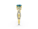 Cushion Cut Blue Topaz Solitaire Ring in Yellow gold with Interwoven Pavé Band and Prong Setting_2