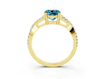 Cushion Cut Blue Topaz Solitaire Ring in Yellow gold with Interwoven Pavé Band and Prong Setting_3
