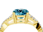 Cushion Cut Blue Topaz Solitaire Ring in Yellow gold with Interwoven Pavé Band and Prong Setting_4