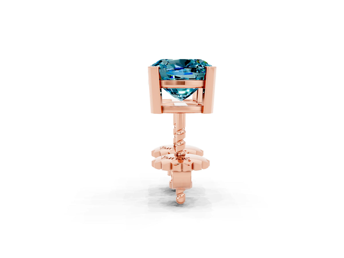 Cushion Cut Blue Topaz Stud Earrings in Rose gold with Basket Setting_2