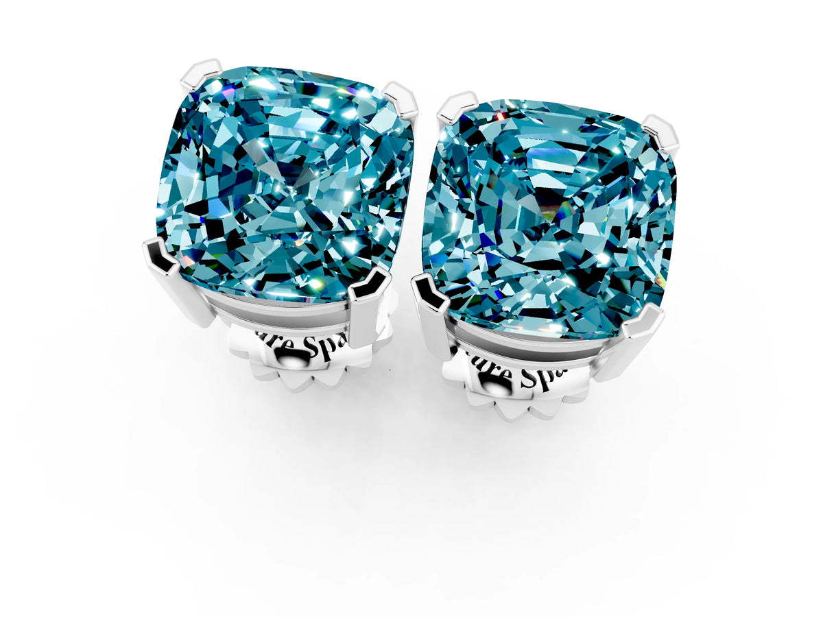 Cushion Cut Blue Topaz Stud Earrings in White gold with Basket Setting_1