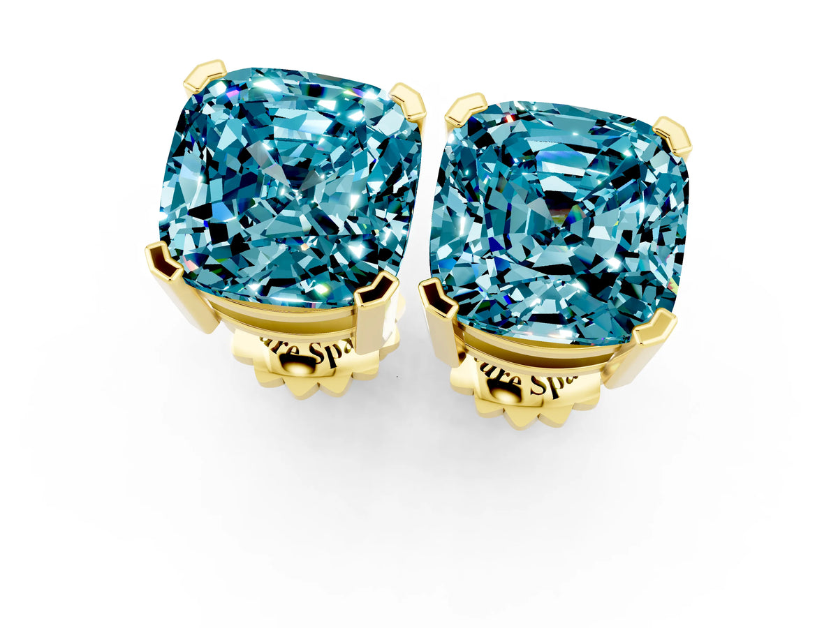 Cushion Cut Blue Topaz Stud Earrings in Yellow gold with Basket Setting_1