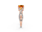 Cushion Cut Citrine Solitaire Ring in Rose gold with Interwoven Pavé Band and Prong Setting_2