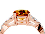 Cushion Cut Citrine Solitaire Ring in Rose gold with Interwoven Pavé Band and Prong Setting_4