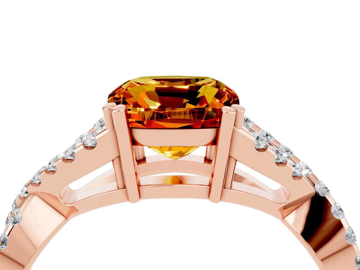 Cushion Cut Citrine Solitaire Ring in Rose gold with Interwoven Pavé Band and Prong Setting_4