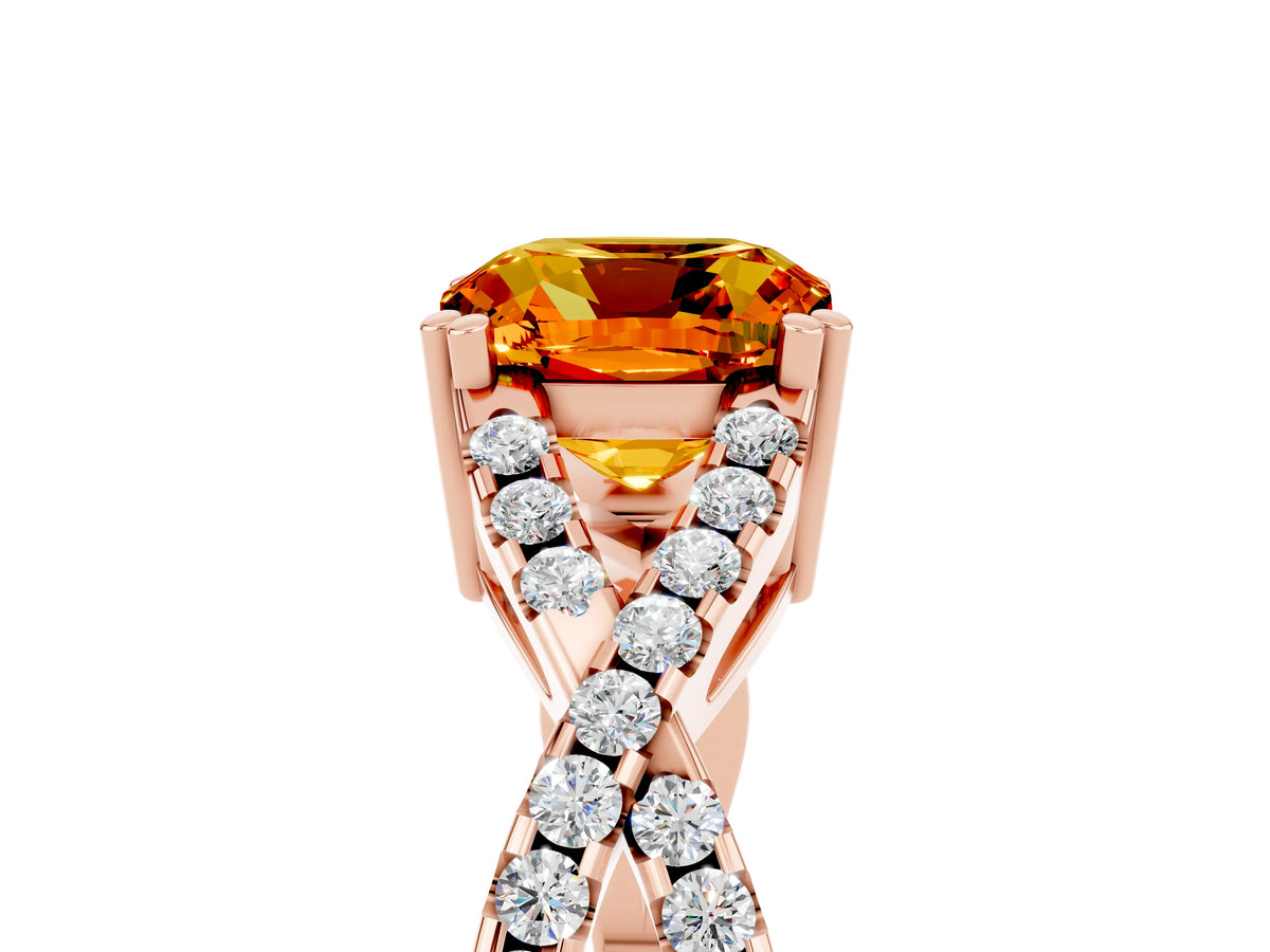 Cushion Cut Citrine Solitaire Ring in Rose gold with Interwoven Pavé Band and Prong Setting_5