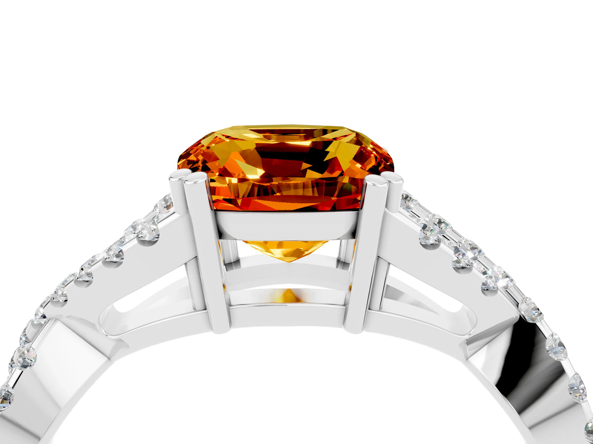 Cushion Cut Citrine Solitaire Ring in Silver with Interwoven Pavé Band and Prong Setting_10