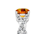 Cushion Cut Citrine Solitaire Ring in White gold with Interwoven Pavé Band and Prong Setting_5
