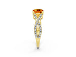 Cushion Cut Citrine Solitaire Ring in Yellow gold with Interwoven Pavé Band and Prong Setting_2