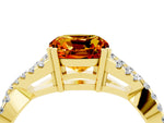 Cushion Cut Citrine Solitaire Ring in Yellow gold with Interwoven Pavé Band and Prong Setting_4