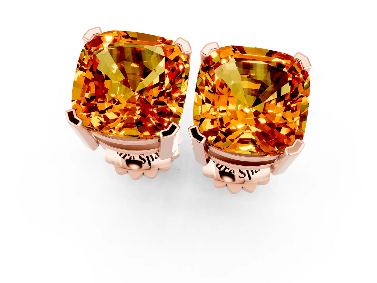 Cushion Cut Citrine Stud Earrings in Rose gold with Basket Setting_1