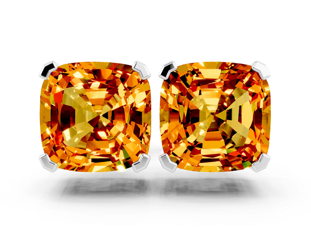 Cushion Cut Citrine Stud Earrings in White gold with Basket Setting