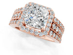 Cushion Cut Diamond Halo Engagement Ring in Rose gold with Triple-Row Round Band_19