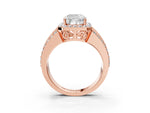 Cushion Cut Diamond Halo Engagement Ring in Rose gold with Triple-Row Round Band_21