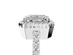 Cushion Cut Diamond Halo Engagement Ring in White gold with Milgrain Detail and Pavé Band_59