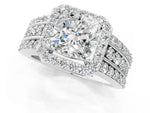 Cushion Cut Diamond Halo Engagement Ring in White gold with Triple-Row Round Band_13