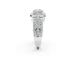 Cushion Cut Diamond Halo Engagement Ring in White gold with Triple-Row Round Band_14