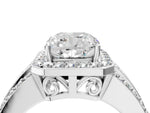 Cushion Cut Diamond Halo Engagement Ring in White gold with Triple-Row Round Band_16