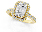 Cushion Cut Diamond Halo Engagement Ring in Yellow gold with Milgrain Detail and Pavé Band_1