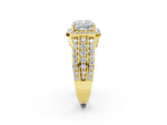 Cushion Cut Diamond Halo Engagement Ring in Yellow gold with Triple-Row Round Band_20