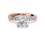 Cushion Cut Diamond Hidden Halo Engagement Ring in Rose gold with Round Pavé Band_18