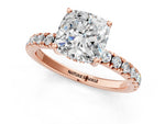 Cushion Cut Diamond Hidden Halo Engagement Ring in Rose gold with Round Pavé Band_19