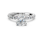Cushion Cut Diamond Hidden Halo Engagement Ring in White gold with Round Pavé Band_18