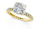 Cushion Cut Diamond Hidden Halo Engagement Ring in Yellow gold with Round Pavé Band_19